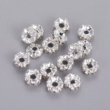 Rhinestone Spacer Beads, Grade A,Brass, Rondelle, Silver Color Plated, Size:about 6mm in diameter, hole:1mm, 100pcs/Set