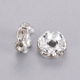 Rhinestone Spacer Beads, Grade A,Brass, Rondelle, Silver Color Plated, Size:about 6mm in diameter, hole:1mm, 100pcs/Set