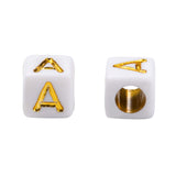 Plating Acrylic Beads, Metal Enlaced, Horizontal Hole, Alphabet Style, Cube, Letter A~Z, 5.5~6x5.5~6x5.5~6mm, Hole: 3.5mm, about 934pcs/box