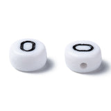 Acrylic Beads , Flat Round with Number 0~9, Black & White, White, 7x4mm, Hole: 1.3mm, 10 numbers, about 72pcs/number, 720pcs/box