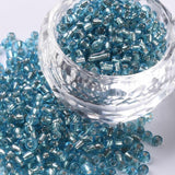 8/0 Glass Seed Beads, Silver Lined Round Hole, Round, Pale Turquoise, 3mm, Hole: 1mm, about 10000 beads/pound