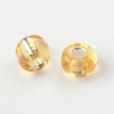 6/0 Glass Seed Beads, Silver Lined Round Hole, Round, Pale Goldenrod, 4mm, Hole: 1.5mm, about 6639 pcs/pound