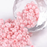 Glass Seed Beads, Baking Paint Seed, Small Craft Beads for DIY Jewelry Making, Round, Pink, 4mm, Hole:1.5mm, about 4500pcs/pound