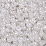 Glass Seed Beads, Ceylon, Round, White, 4mm, Hole: 1.5mm, about 4500pcs/pound