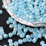 Glass Seed Beads, Ceylon, Round, Pale Turquoise, 4mm, Hole: 1.5mm, about 4500pcs/pound