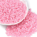 Glass Seed Beads, Ceylon, Round, Pink, 4mm, Hole: 1.5mm, about 4500pcs/pound