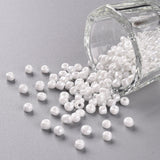 Glass Seed Beads, Opaque Colors Lustered, Round, White, 3mm, Hole: 1mm, about 10000pcs/pound