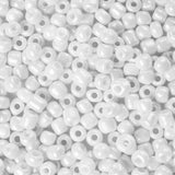 Glass Seed Beads, Opaque Colors Lustered, Round, White, 4mm, Hole: 1.5mm, about 4500pcs/pound