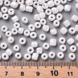 Glass Seed Beads, Opaque Colors Lustered, Round, White, 4mm, Hole: 1.5mm, about 4500pcs/pound