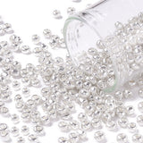 8/0 Glass Seed Beads, Metallic Colours Style, Round, Silver, 8/0, 3mm, Hole: 1mm, about 10000pcs/pound