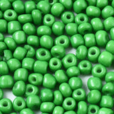 6/0 Glass Seed Beads, Baking Paint, Round Hole, Round, Green, 4~5x3~5mm, Hole: 1.2~1.5mm, about 4500pcs/Pound