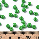 6/0 Glass Seed Beads, Baking Paint, Round Hole, Round, Green, 4~5x3~5mm, Hole: 1.2~1.5mm, about 4500pcs/Pound