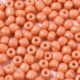 6/0 Glass Seed Beads, Baking Paint, Round Hole, Round, Coral, 4~5x3~5mm, Hole: 1.2~1.5mm, about 4500pcs/Pound