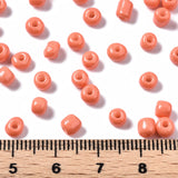 6/0 Glass Seed Beads, Baking Paint, Round Hole, Round, Coral, 4~5x3~5mm, Hole: 1.2~1.5mm, about 4500pcs/Pound