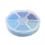 6 Colors 12/0 Glass Seed Beads, Silver Lined & Frosted Colors &  Transparent & Opaque Colours & Transparent Colours Rainbow & Ceylon, Round, Blue, 12/0, 2mm, Hole: 1mm, 60g/box, about 3960pcs/box