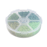 6 Colors 12/0 Glass Seed Beads, Opaque Colors Lustered & Silver Lined & Transparent & Ceylon, Round, Green, 12/0, 2mm, Hole: 1mm, 60g/box, about 3960pcs/box