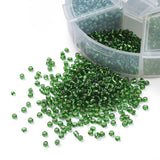 6 Colors 12/0 Glass Seed Beads, Opaque Colors Lustered & Silver Lined & Transparent & Ceylon, Round, Green, 12/0, 2mm, Hole: 1mm, 60g/box, about 3960pcs/box