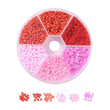 6 Colors 12/0 Glass Seed Beads, Frosted Colors & Opaque Colours & Trans. Colors Rainbow & Ceylon, Round, Red, 12/0, 2mm, Hole: 1mm, 60g/box, about 3960pcs/box