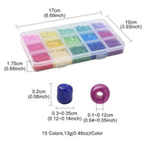 195G 15 Color 8/0 Baking Paint Glass Seed Beads, Round Hole, Round, Mixed Color, 3~3.5x2mm, Hole: 1~1.2mm, 13g/color