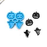 Pumpkin Jack-O'-Lantern & Ghost DIY Pendant Silicone Molds, Resin Casting Molds, For UV Resin, Epoxy Resin Jewelry Making, Halloween Theme, Deep Sky Blue, 72x72.5x9mm, Hole: 2.5mm, Inner Diameter: 31x31mm & 31x26mm