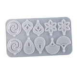 Pendant Silicone Molds, Resin Casting Molds, For UV Resin, Epoxy Resin Craft Making, Teardrop & Snowflake & Fan, White, 245x140x6mm