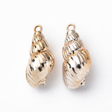 Electroplate Spiral Shell Pendants, with Iron Findings, Light Gold, 21~26x9~12x8~10mm, Hole: 1.8mm, 10pc/Set