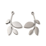 Non-Tarnish 304 Stainless Steel Pendants, Leafy Branch Charms, Stainless Steel Color, 24.5x15x1mm, Hole: 1.6mm, 20pc/Set