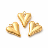 PVD Vacuum Plating 304 Stainless Steel Pendants, Heart Charm, Golden, 15x12x3.5mm, Hole: 1.8mm, 20pc/Set