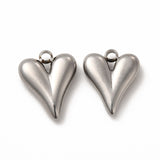 Non-Tarnish 304 Stainless Steel Pendants, Heart Charm, Stainless Steel Color, 15x12x3.5mm, Hole: 1.8mm, 20pc/Set