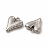 Non-Tarnish 304 Stainless Steel Pendants, Heart Charm, Stainless Steel Color, 15x12x3.5mm, Hole: 1.8mm, 20pc/Set