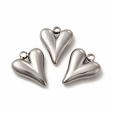 Non-Tarnish 304 Stainless Steel Pendants, Heart Charm, Stainless Steel Color, 15x12x3.5mm, Hole: 1.8mm, 20pc/Set