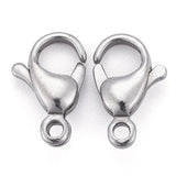 Tarnish Resistant 304 Stainless Steel Lobster Claw Clasps, Parrot Trigger Clasps, Manual Polishing, Stainless Steel Color, 12x7.5x3.5mm, Hole: 1.4mm, 200pc/Set