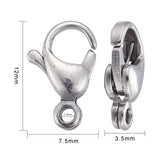 Tarnish Resistant 304 Stainless Steel Lobster Claw Clasps, Parrot Trigger Clasps, Manual Polishing, Stainless Steel Color, 12x7.5x3.5mm, Hole: 1.4mm, 200pc/Set