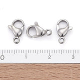 Tarnish Resistant 304 Stainless Steel Lobster Claw Clasps, Parrot Trigger Clasps, Manual Polishing, Stainless Steel Color, 12x7.5x3.5mm, Hole: 1.4mm, 200pc/Set