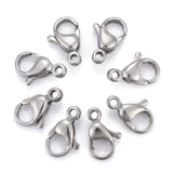 Tarnish Resistant 304 Stainless Steel Lobster Claw Clasps, Parrot Trigger Clasps, Manual Polishing, Stainless Steel Color, 12x7.5x3.5mm, Hole: 1.4mm, 200pc/Set