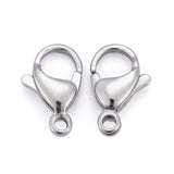 Tarnish Resistant 304 Stainless Steel Lobster Claw Clasps, Parrot Trigger Clasps, Manual Polishing, Stainless Steel Color, 13x8x4mm, Hole: 1.5mm, 200pc/Set