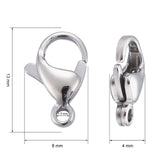 Tarnish Resistant 304 Stainless Steel Lobster Claw Clasps, Parrot Trigger Clasps, Manual Polishing, Stainless Steel Color, 13x8x4mm, Hole: 1.5mm, 200pc/Set