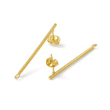 Ion Plating(IP) 304 Stainless Steel Stud Earrings Finding, Column Bar, with Horizontal Loop, Golden, 38x3mm, Hole: 1.8mm, Pin: 0.8mm, 20pc/Set