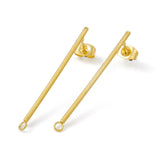 Ion Plating(IP) 304 Stainless Steel Stud Earrings Finding, Column Bar, with Horizontal Loop, Golden, 38x3mm, Hole: 1.8mm, Pin: 0.8mm, 20pc/Set