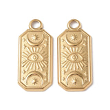 Ion Plating(IP) 304 Stainless Steel Pendants, Rectangle with Moon & Eye, Real 18K Gold Plated, 23x11x2mm, Hole: 2mm, 20pc/Set
