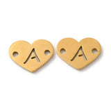 26Pcs Ion Plating(IP) 304 Stainless Steel Connector Charms, Heart with Letter, Golden, Letter A~Z, 9x12x1mm, Hole: 1.5mm