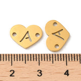 26Pcs Ion Plating(IP) 304 Stainless Steel Connector Charms, Heart with Letter, Golden, Letter A~Z, 9x12x1mm, Hole: 1.5mm