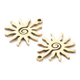 Ion Plating(IP) 316L Surgical Stainless Steel Pendants, Sun Charm, Real 18K Gold Plated, 17x15x1mm, Hole: 1.2mm, 10pc/Set