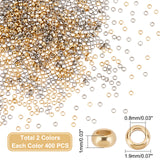 800Pcs 2 Colors 316 Surgical Stainless Steel Crimp Beads, Rondelle, Golden & Stainless Steel Color, 1.9mm, Hole: 1mm