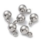 Tarnish Resistant 304 Stainless Steel Pendants, Round, Stainless Steel Color, 9x6mm, Hole: 2mm, 100pc/Set