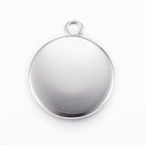 Tarnish Resistant 304 Stainless Steel Pendant Cabochon Settings, Flat Round, Stainless Steel Color, Tray: 16mm, 21.5x18x2mm, Hole: 2.2mm, 100pc/Set