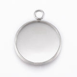 Tarnish Resistant 304 Stainless Steel Pendant Cabochon Settings, Flat Round, Stainless Steel Color, Tray: 16mm, 21.5x18x2mm, Hole: 2.2mm, 100pc/Set