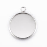 304 Stainless Steel Pendant Cabochon Settings, Flat Round, Stainless Steel Color, Tray: 18x1.6mm, 24x20x2mm, Hole: 2.2mm, 100pcs/Set