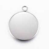 304 Stainless Steel Pendant Cabochon Settings, Flat Round, Stainless Steel Color, Tray: 18x1.6mm, 24x20x2mm, Hole: 2.2mm, 100pcs/Set