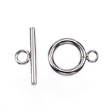 Tarnish Resistant 304 Stainless Steel Toggle Clasps, Ring, Stainless Steel Color, Ring: 16x12x2mm, Hole: 2.5~3mm, Bar: 18x7x2mm, Hole: 3mm, 20Set/Set